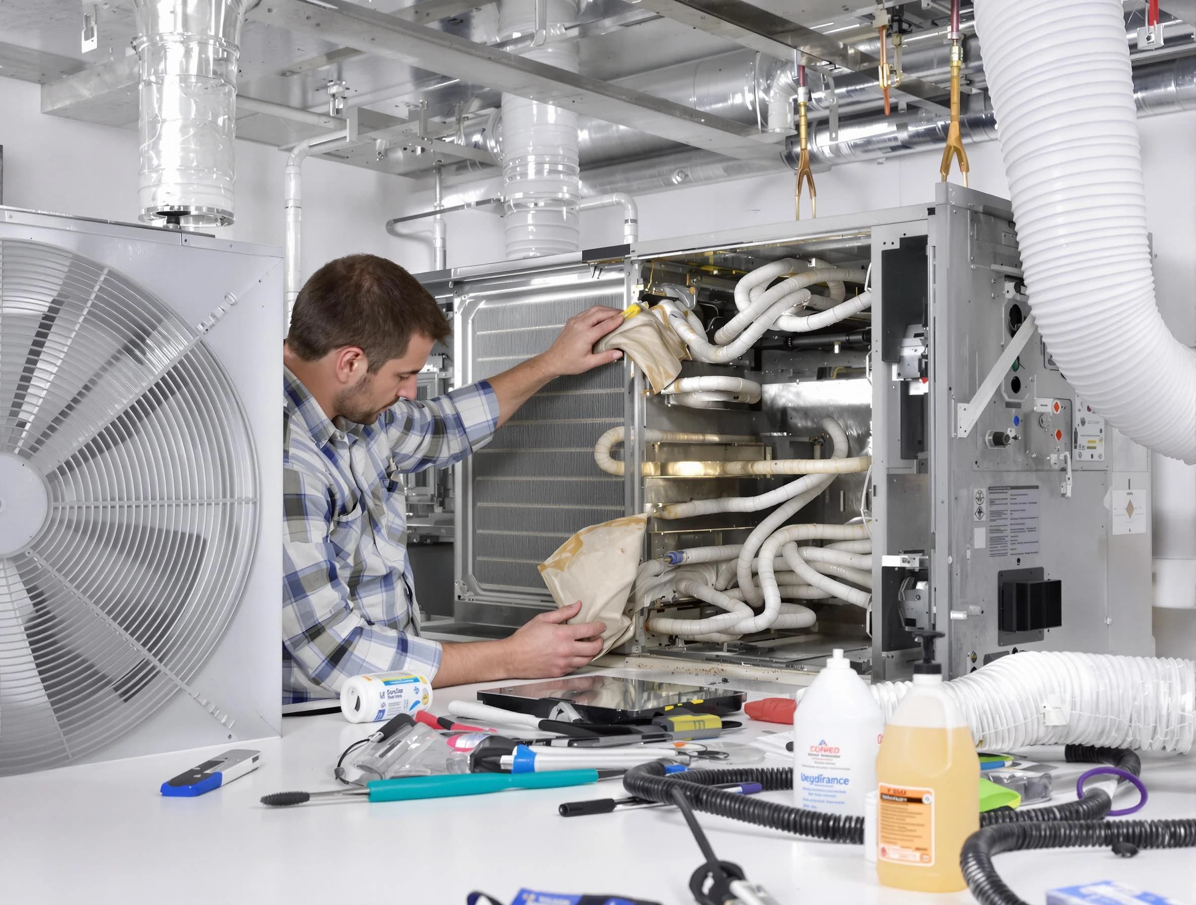 Upper St. Clair Air Duct Cleaning specialist performing precision AC coil cleaning in Upper St. Clair