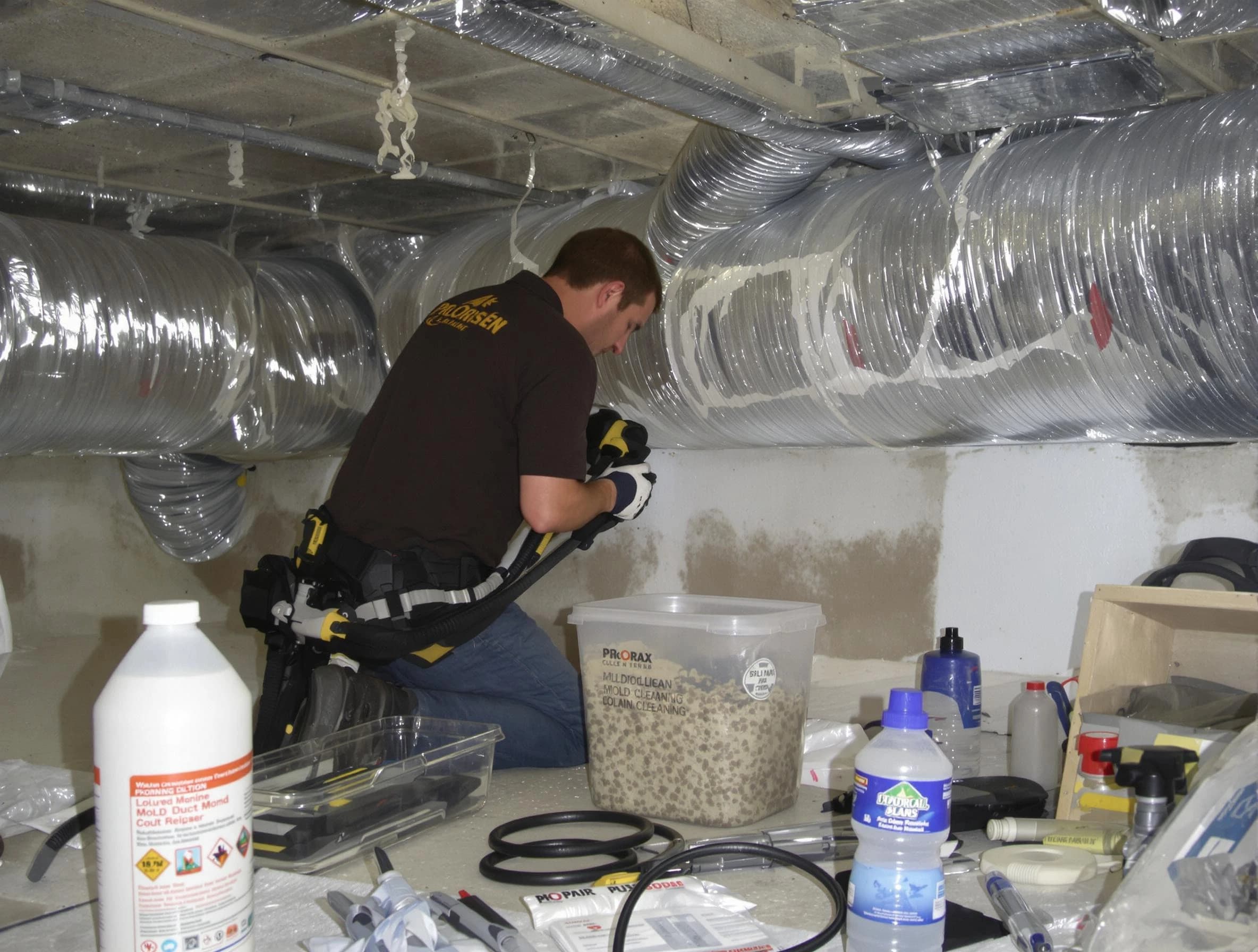Upper St. Clair Air Duct Cleaning specialist performing professional mold removal from air ducts in Upper St. Clair