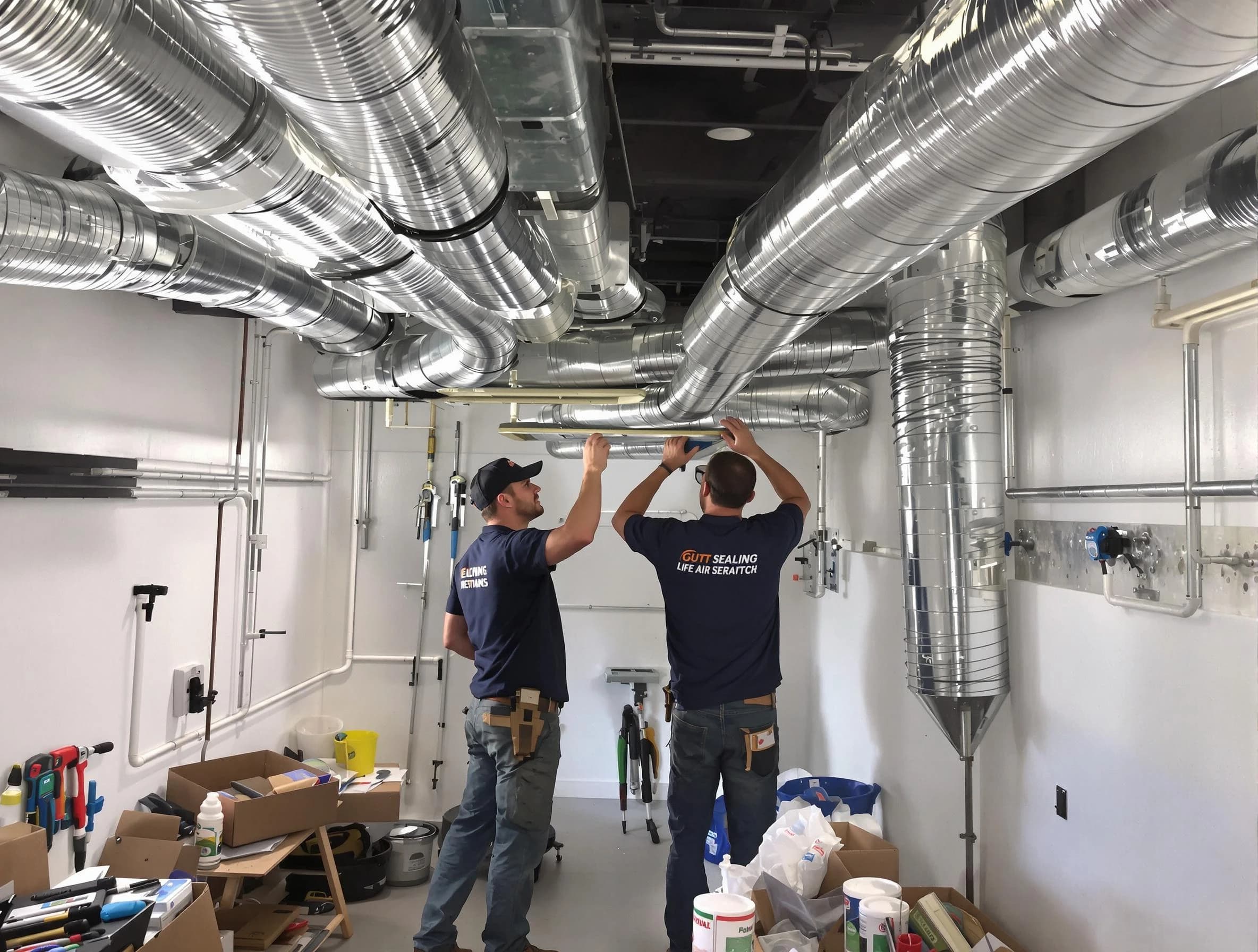 Upper St. Clair Air Duct Cleaning technician applying professional duct sealing solutions in Upper St. Clair