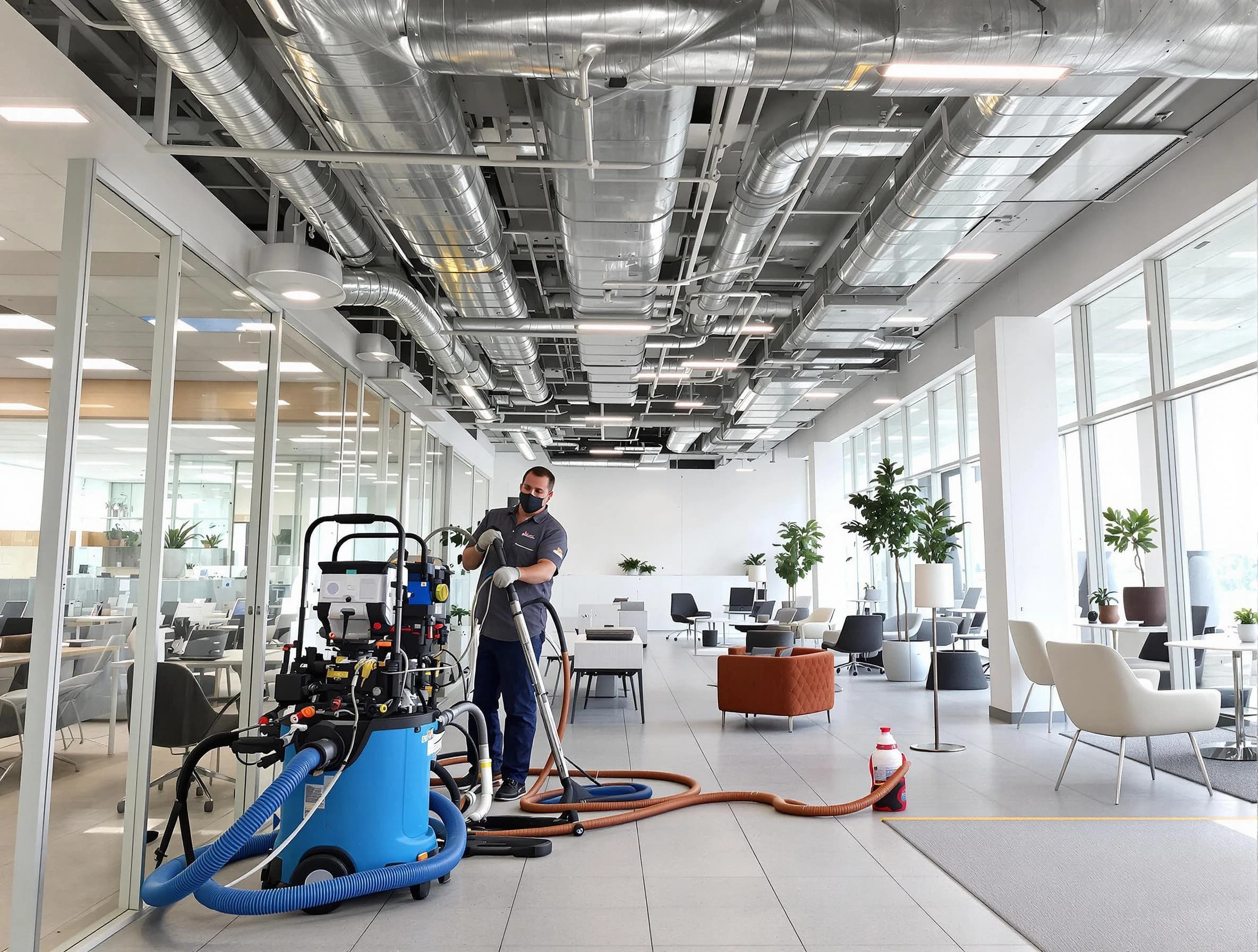 Upper St. Clair Air Duct Cleaning team conducting comprehensive commercial duct cleaning at a business location in Upper St. Clair