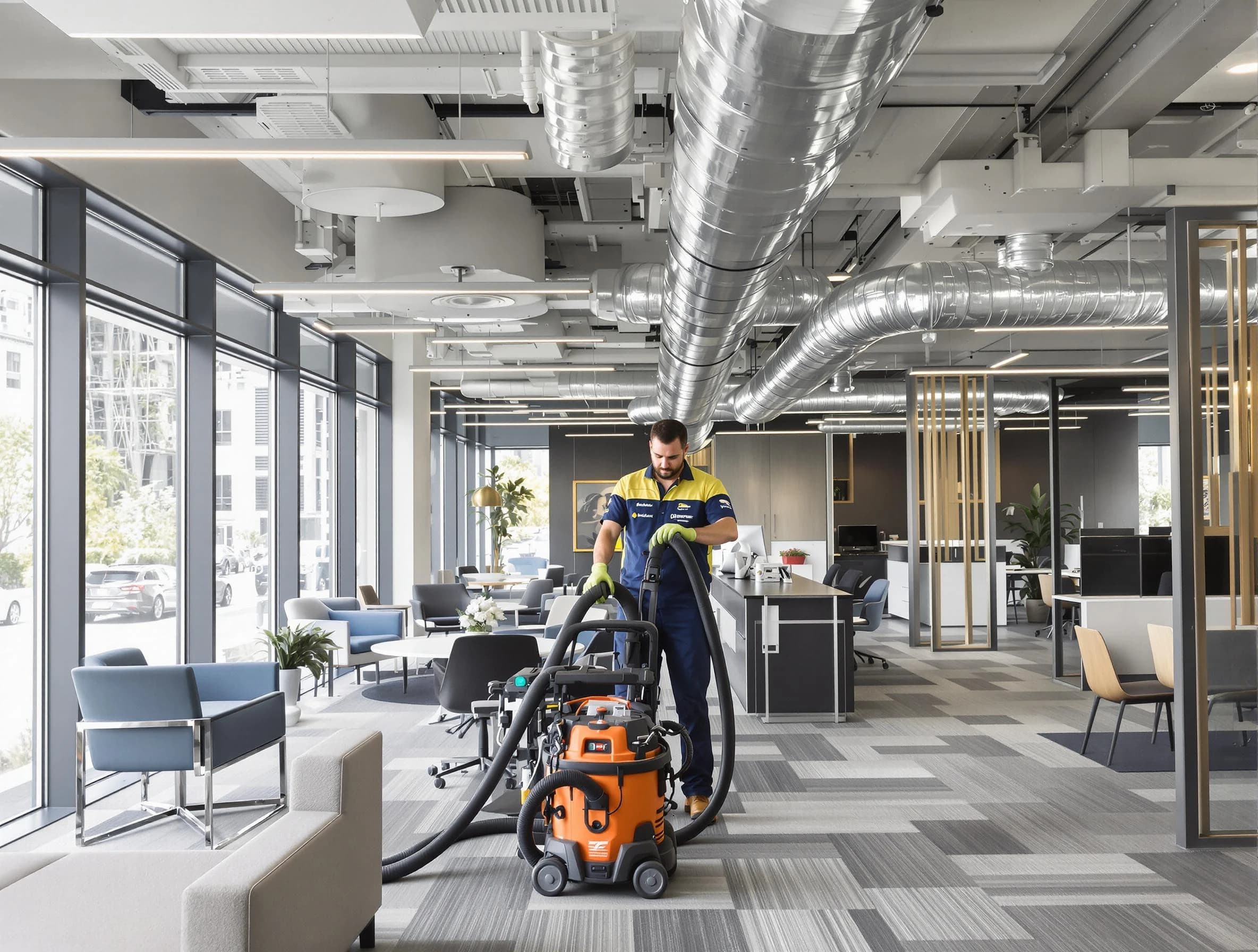 Upper St. Clair Air Duct Cleaning team performing thorough commercial duct cleaning at a Upper St. Clair business center