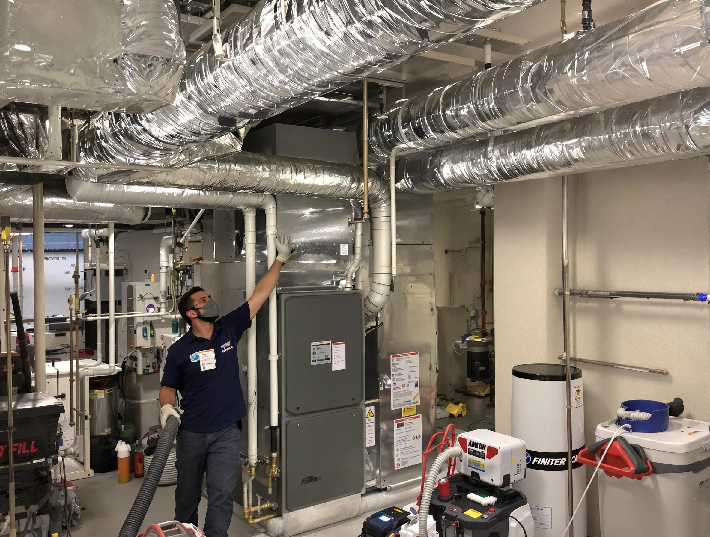 Upper St. Clair Air Duct Cleaning specialist performing thorough furnace duct cleaning in a Upper St. Clair residence
