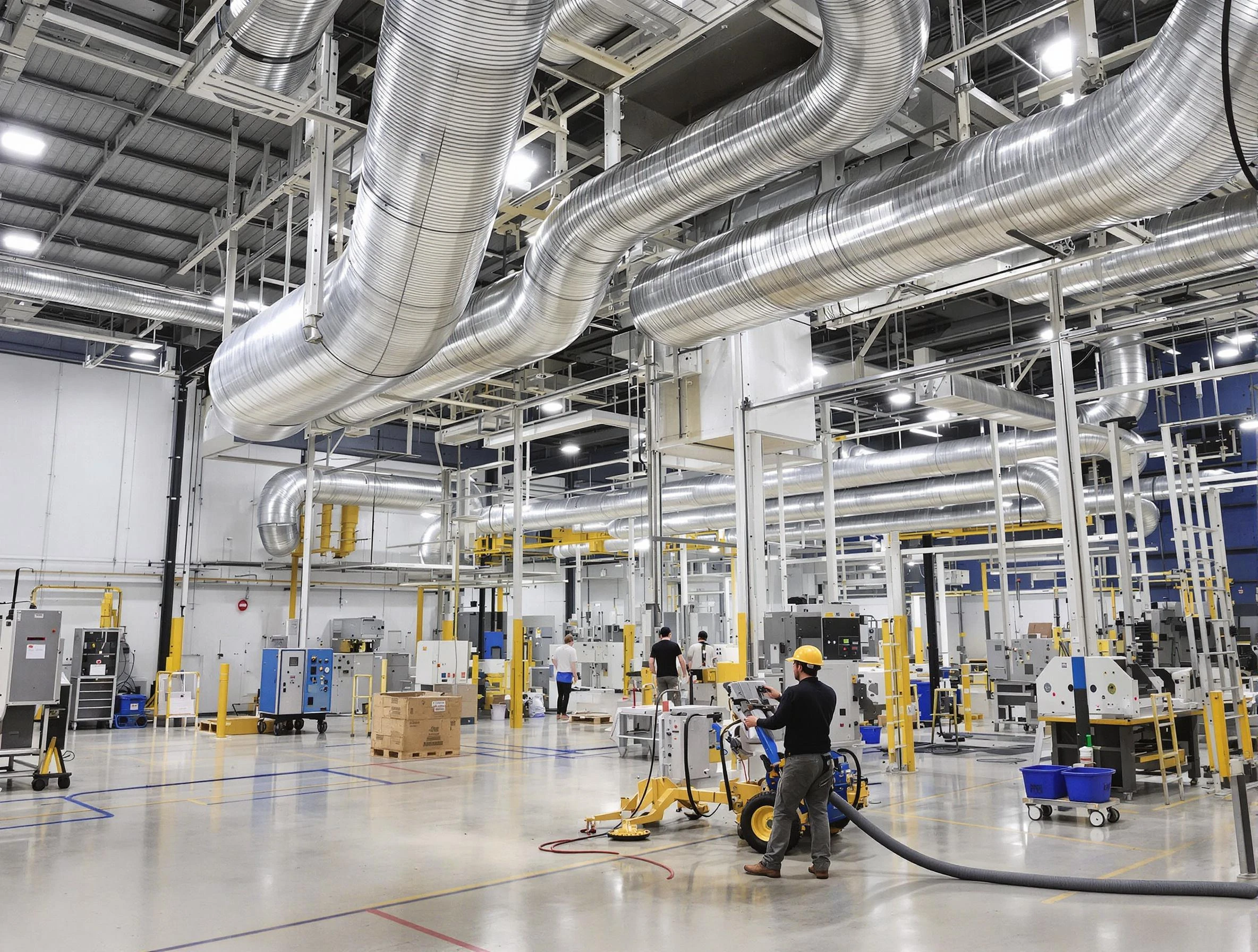 Upper St. Clair Air Duct Cleaning team performing comprehensive industrial duct cleaning at a large facility in Upper St. Clair