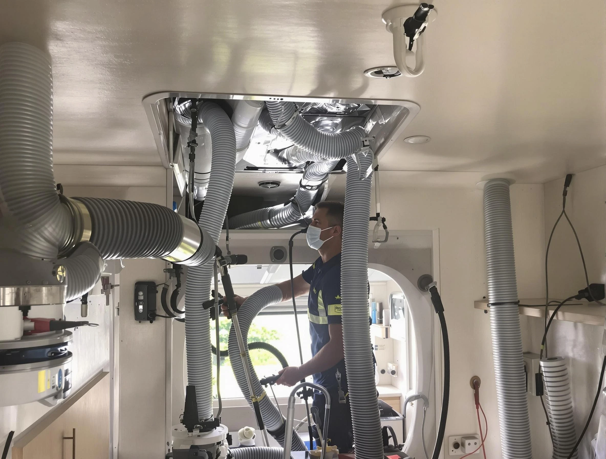 Upper St. Clair Air Duct Cleaning specialist performing precise mobile home duct cleaning in Upper St. Clair